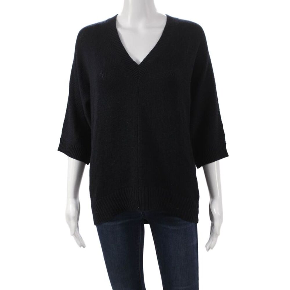 Derek Lam Women Black Cashmere V-Neck 3/4 Sleeve Pullover Sweater Size PP